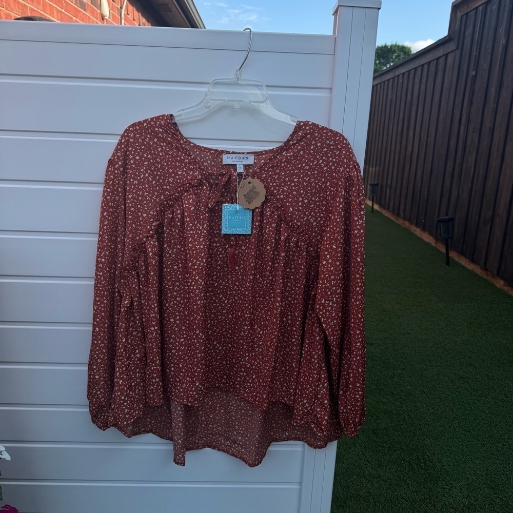 Hayden Orange Bishop Sleeve Blouse with Tie Front - Picture 7 of 14